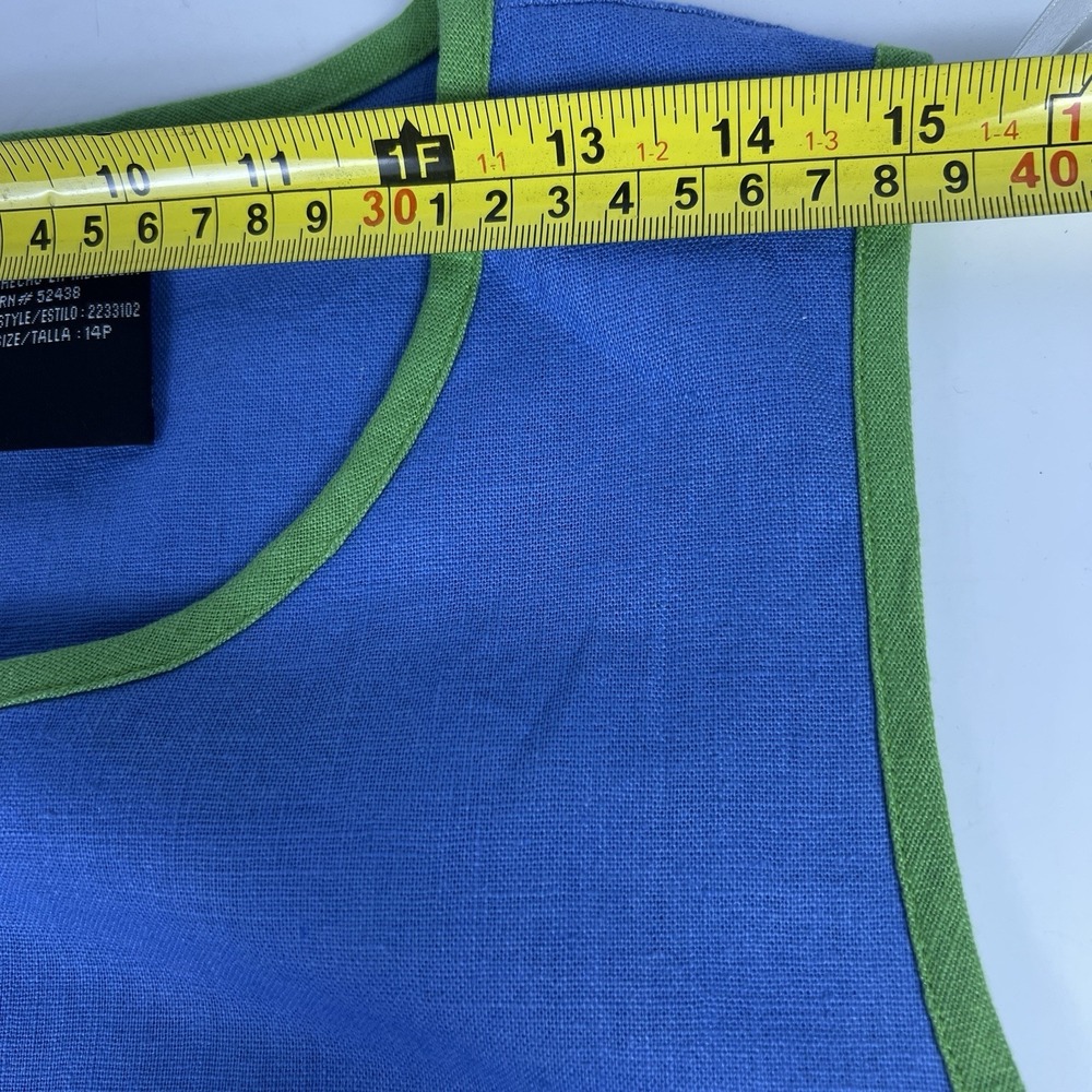 Sag Harbor 2 Pc Set 14P Capris Pants Blue Lime Green Palm Trees Buttons Beach - Picture 9 of 16